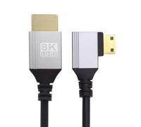 xiwai Cable HDTV ultrafino de 90 grados en ángulo recto Mini HDMI 2.1 Tipo-A a tipo C 8K 4K Hiper Cable delgado súper flexible para cámara HDTV 0.5m/1.5ft