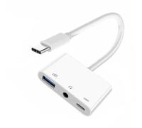 xiwai Hub USB C tipo C a audio AUX de 3,5 mm y USB 2.0 OTG hembra tipo A con adaptador de carga de alimentación PD, extensor USB 3 en 1 compatible con laptop, tableta y teléfono