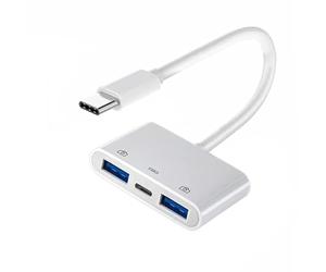 xiwai Hub USB C tipo C a USB 3.0 doble tipo A hembra con adaptador de carga de alimentación PD, extensor USB 3 en 1, compatible con laptop, tableta y teléfono