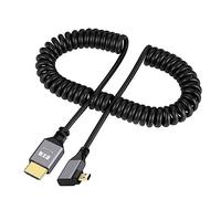 xiwai Micro HDMI 1.4 macho a HDMI macho, cable elástico en espiral 4K 60Hz 90 grados en ángulo izquierdo para monitor de computadora HDTV