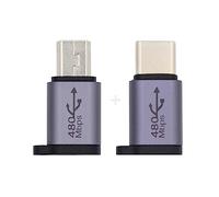 xiwai Mini USB tipo C USB-C macho a micro USB 2.0 hembra adaptador de datos de alimentación de 480 Mbps con agujeros de cadena, 2 unidades/lote