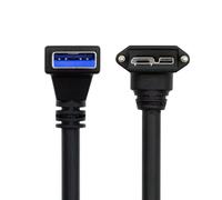 xiwai Panel de tornillos de bloqueo USB 3.0 A macho a conector Micro-B 3.0 en ángulo de 90 grados, cable de datos de 25 cm para cámara de disco