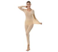 XIWCAFC Conjunto Ropa Interior Térmica Mujer Camiseta Transpirable Manga Larga Pantalón Termico Frio Invierno Set para Frío Invierno Deporte Esqui Montaña (Beige, Talla única)