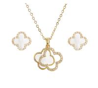 XIWCAFC Conjuntos de Joyas para Mujer Trébol de Cuatro Hojas Niñas, 18K Oro Plateado Acero Inoxidable Doble Cara Collar, Pendientes, Pulsera Juego de Joyas (Blanco-1)