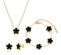 XIWCAFC Juego de joyas de trébol de cuatro hojas para mujeres y niñas, acero chapado en oro de 18 quilates, doble cara, trébol de la suerte, collar, aretes, pulsera, conjuntos de joyas, regalos de