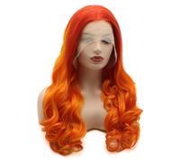 Xiweiya Pelucas largas onduladas amarillas y naranjas con encaje frontal sintético, mezcla de colores, amarillo, naranja, jengibre para mujeres con fibra resistente al calor, peluca de repuesto de cabello naranja suave, peluca de parte media, peluca de 24 pulgadas