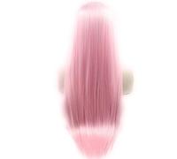 Xiweiya Pelucas sintéticas de encaje frontal con fibra resistente al calor, color blanco, rubio claro, rubio, mezcla de color rosa para mujeres, peluca de repuesto de cabello liso y sedoso para mujer