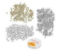 Xixian 600 Cuentas de Letras del Alfabeto Ruso de 0.236 in Oro Blanco y Plata con Alambre Pescado para Joyería DIY, Pulsera, Collar, Suministros Manualidades