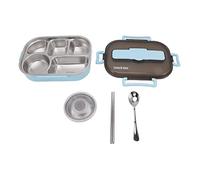 Xixian Box de Acero Inoxidable, Contenedor Térmico de 5 Compartimentos para Almuerzo con Tazón Sopa, Cuchara, Palillos, a Prueba Fugas para Adultos, Niños, Trabajo, Escuela (Azul)