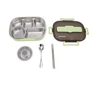 Xixian Box de Acero Inoxidable, Contenedor Térmico de 5 Compartimentos para Almuerzo con Tazón Sopa, Cuchara, Palillos, a Prueba Fugas para Adultos, Niños, Trabajo, Escuela (Verde)