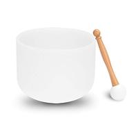 Xixian Cuenco Tibetano de Cristal de 440 Hz para Meditación, Yoga y Terapia Sonido - Cuenco Cuarzo Blanco 8 Pulgadas con Anillo Goma y Mazo (Nota F)