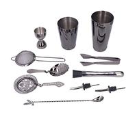 Xixian Juego de Coctelera de 11 Piezas, Kit Barra Acero Inoxidable con Herramientas Mezcladoras, Coctelera, Martillo Hielo, Colador, Cuchara para Fiesta Coctelería en Casa (Plata Negro)