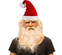 XIXIMAON Adult Christmas Santa Beard Wig hat Set Santa Claus Costume Deluxe Latex face Mask Value Realistic Headgear