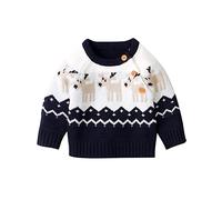 XIXIMAON Bebé Suéter de Navidad para Recién Nacido Jersey Navideño de Manga Larga con Patrones de Reno Pullover Camiseta de Punto con Cuello Redondo para Niño Niña Unisex (Azul, 6-12 Meses)