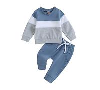 XIXIMAON Conjunto de Chándal Infantil para Niño 2 piezas Sudadera + Pantalón de Jogging Ropa Deportiva de Bloques de Colores e Impreso con Letras, 12-18 Meses