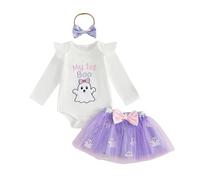 XIXIMAON - Conjunto de ropa de Halloween para bebé, niña, cuerpo de tutú falda (blanco fantasma My First Boo, 3-6 meses)