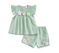 XIXIMAON - Conjunto de ropa para bebé niña (camiseta de manga corta con volantes y pantalones cortos), 2 piezas, ropa de verano para recién nacida, niña de 6 meses a 4 años, 18-24 Meses