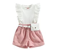 XIXIMAON - Conjunto de ropa para bebé niña (camiseta de manga corta con volantes y pantalones cortos de 2 piezas), ropa de verano para recién nacida, niña de 6 meses a 4 años, Blanco A., 3-4 Años