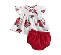 XIXIMAON - Conjunto de ropa para bebé niña (camiseta de manga corta con volantes y shorts), 2 piezas, ropa de verano, recién nacida, niña de 6 meses a 4 años, Rojo floral, 6-9 Meses