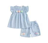 XIXIMAON - Conjunto de ropa para bebé niña (camiseta de mangas cortas con volantes y shorts), 2 piezas, ropa de verano, recién nacida, niña de 6 meses a 4 años, 18-24 Meses