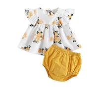 XIXIMAON - Conjunto de ropa para bebé niña (camiseta de mangas cortas con volantes y shorts), 2 piezas, ropa de verano, recién nacida, niña de 6 meses a 4 años, 0-3 Meses