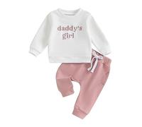 XIXIMAON - Conjunto de ropa para bebé, niña, sudadera con letra, suéter, manga larga y pantalones para correr, Blanco Daddys Girl, 2 años