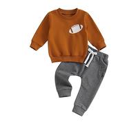 XIXIMAON - Conjunto de ropa para bebé y niño, estampado de rugby de 2 unidades, sudadera de manga larga + pantalón para correr, para otoño e invierno, marrón, 0-6 Meses