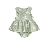 XIXIMAON Mameluco para niña recién nacida, cuello Peter Pan, sin mangas, estampado de margaritas, ropa de una pieza, verde, 6-9 meses