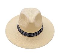 XIXIMAON - Sombrero de paja Panamá con bordes anchos de verano Fedora Trilby Gángster - Sombrero de sol anti-UV con cinta para playa, vacaciones, Beige blanco., Talla única