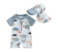 XIXIMAON Traje de Baño para Bebé Niño Anti-UV con Mangas Largas y Sombrero de Baño Conjunto para Piscina, Playa, Buceo, Surf, gris azulado, 12-24 meses