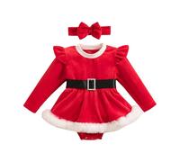 XIXIMAON Vestido de Navidad para Bebé Niña, Disfraz de Papá Noel Rojo - Vestido de Princesa, Atuendo de Fiesta + Diadema para Niña, 6 mes