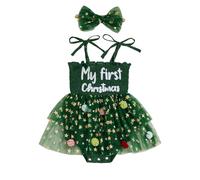 XIXIMAON Vestido de tul de Navidad para bebé niña pequeña, conjunto de árbol de Navidad, vestido de princesa, con estrellas brillantes, disfraz de fiesta, disfraz de Navidad para niña (Verde Mi Primer