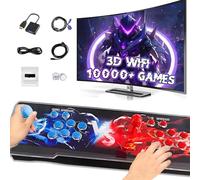 XIXIMENG 10000 en 1 Game Box Consola de Juegos Retro,3D WiFi & Juegos 3D,Consola de Videojuegos con Luz LED de 6 Colores,Pausa/Buscar/Favoritos/Añadir/Ocultar Juego,1280*720P,1-4 Players (Azul Rojo)