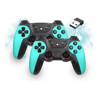 XIXIMENG Mando Inalámbrico USB,Doble Vibración Gamepad Joystick para Linux/Android/Windows/PC/TV, 2.4Ghz Wireless Controlador de batería,Plug and Play Joysticks de efecto Hall (Cian)