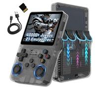 XIXIMENG R36S Consola Retro Portatil 128G,40000+ Juegos 21 Emuladores Consola de Juegos portátil,Sistema Linux de código Abierto ARKOS,Pantalla IPS 640x480P de 3,5",3500mAh (Negro Transparente)