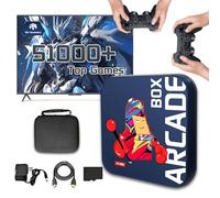 XIXIMENG Super Consola 4K Arcade Box,51000/41000/31000+ Juegos,50/40/30+ Emuladores,HD HDMI Salida Consola de juegos retro,Chip S905X,Plug & Play Consolas de Videojuegos con 2 Mando Inalámbrico (256G)