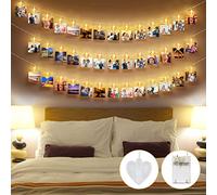 XiXiRan guirnalda led con pinzas para colgar fotos, foto clips cadena de luces led con pilas para colgar fotos para Colgar Fotos Por decoración, Habitaciones, Bodas Cumpleaños (Blanco Cálido)