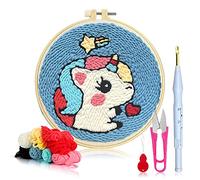 XiXiRan Kit de Inicio de Bordado con Aro, Kit para Principiantes de Tapiz para Bordar, Kit de Bordado con Aguja Perforada con Instrucciones, para Principiantes de Bricolaje Adultos Niños (Unicornio)