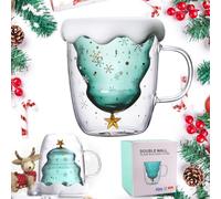 XiXiRan Taza de Navidad Vidrio, Lindas Tazas de Café Expresión y Leche, Vasos Cristal Doble Pared