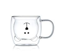 XiXiRan Té con Vidrio de Pared Doble Oso, Tazas de Vidrio Doble, Tazas de Vidrio Transparente, Taza de Café de Vidrio de Doble Pared da 250 ML, Vasos Térmicos de Doble Pared(con asa)