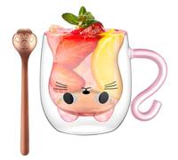 XiXiRan Té con Vidrio de Pared Doble, Tazas de Vidrio Doble, Tazas de Vidrio Transparente, Taza de Café de Vidrio de Doble Pared da 250 ML, Vasos Térmicos de Doble Pared (Rosa gato)