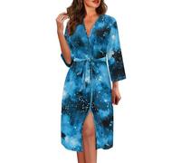 xixirimido Camisones para mujer, cuello en V, ajuste holgado, bata de baño de manga larga para vacaciones en el hogar, Cielo estrellado del universo, XL