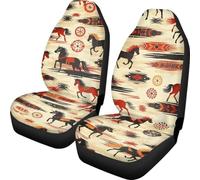 xixirimido Fundas para Asientos Delanteros de Coche con Caballos Aztecas Corriendo, Juego Completo de 2 Unidades, Decoración Universal para Auto, Casual, Antideslizante, Compatible con Coche, SUV