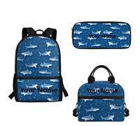 xixirimido Juego de 3 mochilas personalizadas para niños y niñas con estuche para lápices, bolsa de almuerzo, Blue Shark Dot, Talla única, Mochila informal
