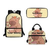 xixirimido Mochila escolar con fiambrera, lápiz, bolsa de libros de 17 pulgadas, correa ajustable, bolsa de almuerzo aislada, Capybara - Corazón de té con leche, Talla única, Mochila informal