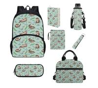 xixirimido Mochila escolar para niños, 7 unidades, para almuerzo, lápices, soporte para botellas, funda para libro, Linda nutria, talla única, Mochila informal