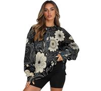 xixirimido Sudadera de gran tamaño para mujer, cuello redondo, sin botones, para otoño, ropa al aire libre con hombros caídos, Azteca occidental morada, XL