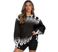 xixirimido Sudadera holgada para mujer, cuello redondo, ropa atlética para uso diario casual y trabajo, Negro azteca occidental, XL