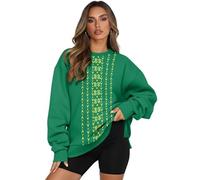 xixirimido Sudadera holgada para mujer, cuello redondo, ropa atlética para uso diario casual y trabajo, Tribal azteca verde, 3XL