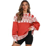xixirimido Sudadera holgada para mujer, cuello redondo, ropa atlética para uso diario casual y trabajo, Rojo azteca occidental, M